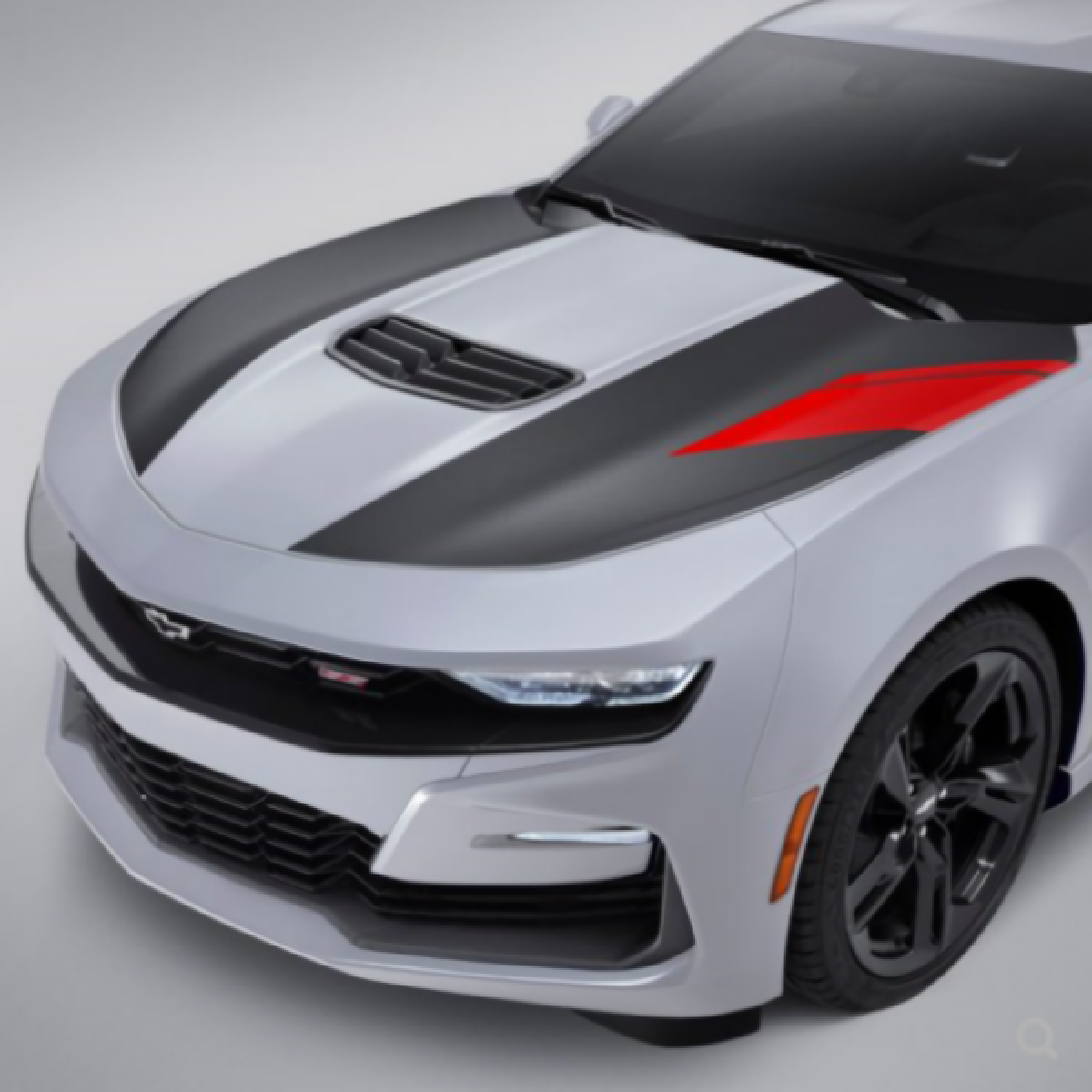 Chevrolet Decals - Hood Stripe, Satin Black with Red Hot Hash Mark for 2016-2024 Camaro 84684581