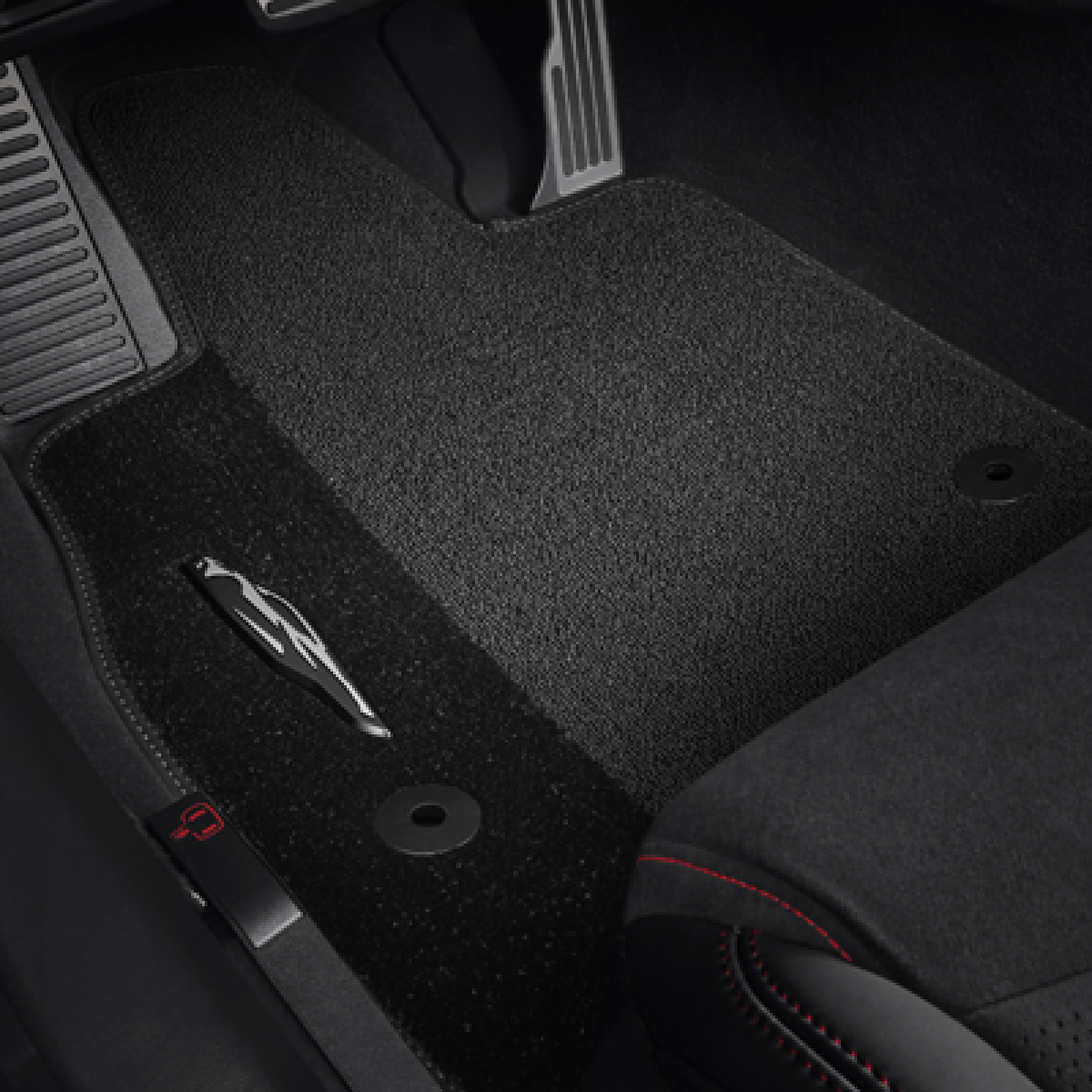 Chevrolet 2020-2024 Corvette Floor Mats - Front Premium Carpet, Jet Black with Sky Cool Grey Stitching 85103784