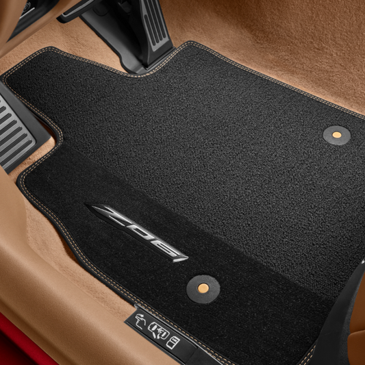 Chevrolet Corvette Floor Mats - Front Premium Carpet, Jet Black with Natural Tan Stitching 84909001