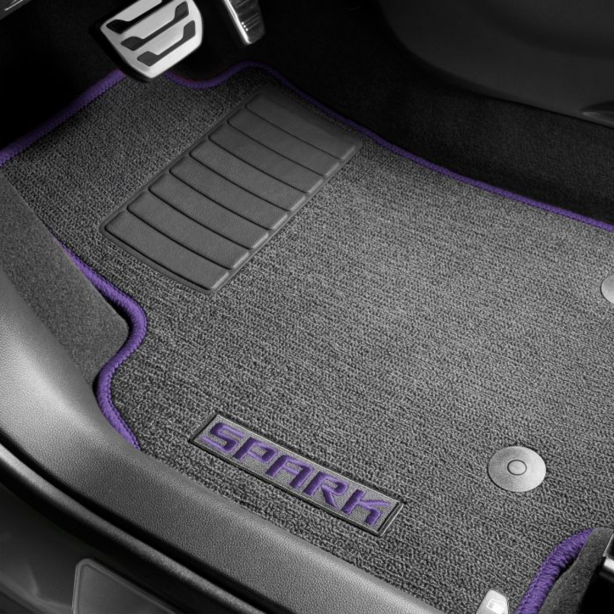 Chevrolet Floor Mats - Front & Rear Premium Carpet, Spark Script, Jet Black with Mystic Violet Stitching for 2016-2022 Spark 42392373