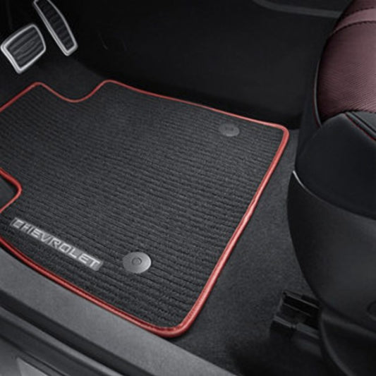 Chevrolet Floor Mats - Front Premium Carpet, Chevrolet Script, Jet Black with Red Binding for 2020-2024 Blazer 84164772