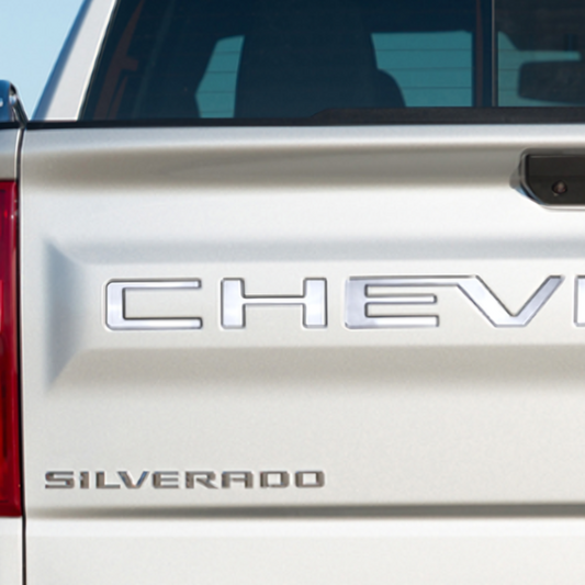 Chevrolet Decals - Associated Accessories, Tailgate Lettering, 3D Stamped, Polished Stainless Steel 19419884