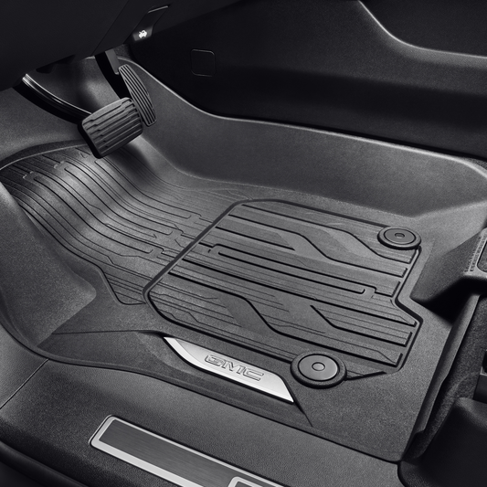 GMC Floor Liners - Front Premium All Weather, Chrome GMC Logo, Jet Black 84776601