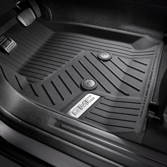 GMC Floor Liners - Front Premium All Weather, Chrome GMC Logo, Jet Black 84708357