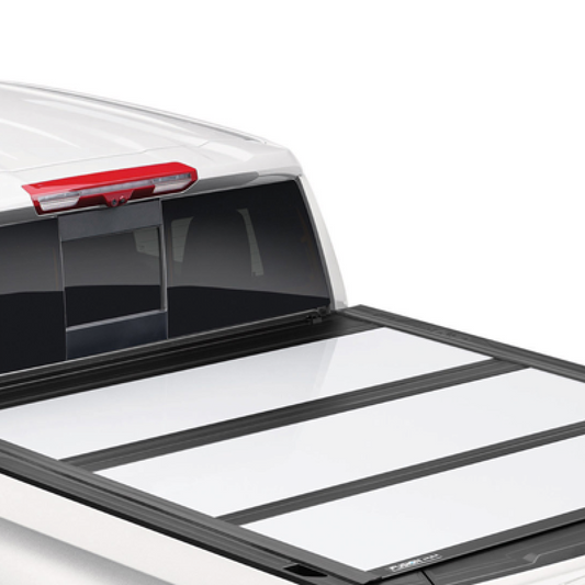 GMC Tonneau Cover - Associated Accessories, Hard Folding, Tri-Fold, With Battery Operated LED Light, Summit White 19431678