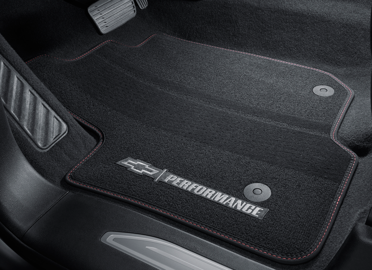 Chevrolet 2022-2024 Floor Mats - Front & Rear Premium Carpet, Jet Black with Red Stitch, Bowtie and Chevrolet Performance Script 85105239