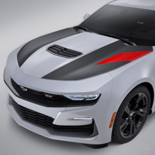 Chevrolet Decals - Hood Stripe, Satin Black with Red Hot Hash Mark for  2016-2024 Camaro  84684581